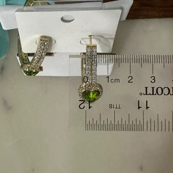 18K Gold Plated Womens Green‎ Heart Hoop Earring Oro Laminado - Picture 8 of 11